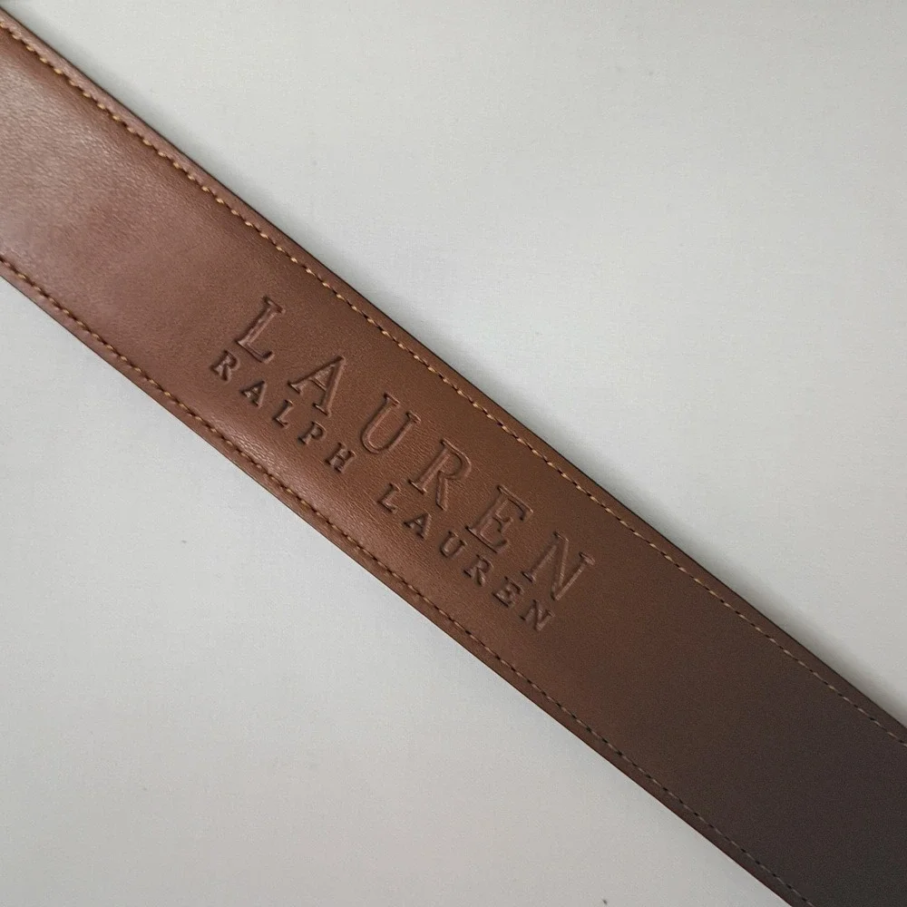 Lauren Ralph Lauren Dress Belt Size 42 Solid Black Leather Silver Buckle 1